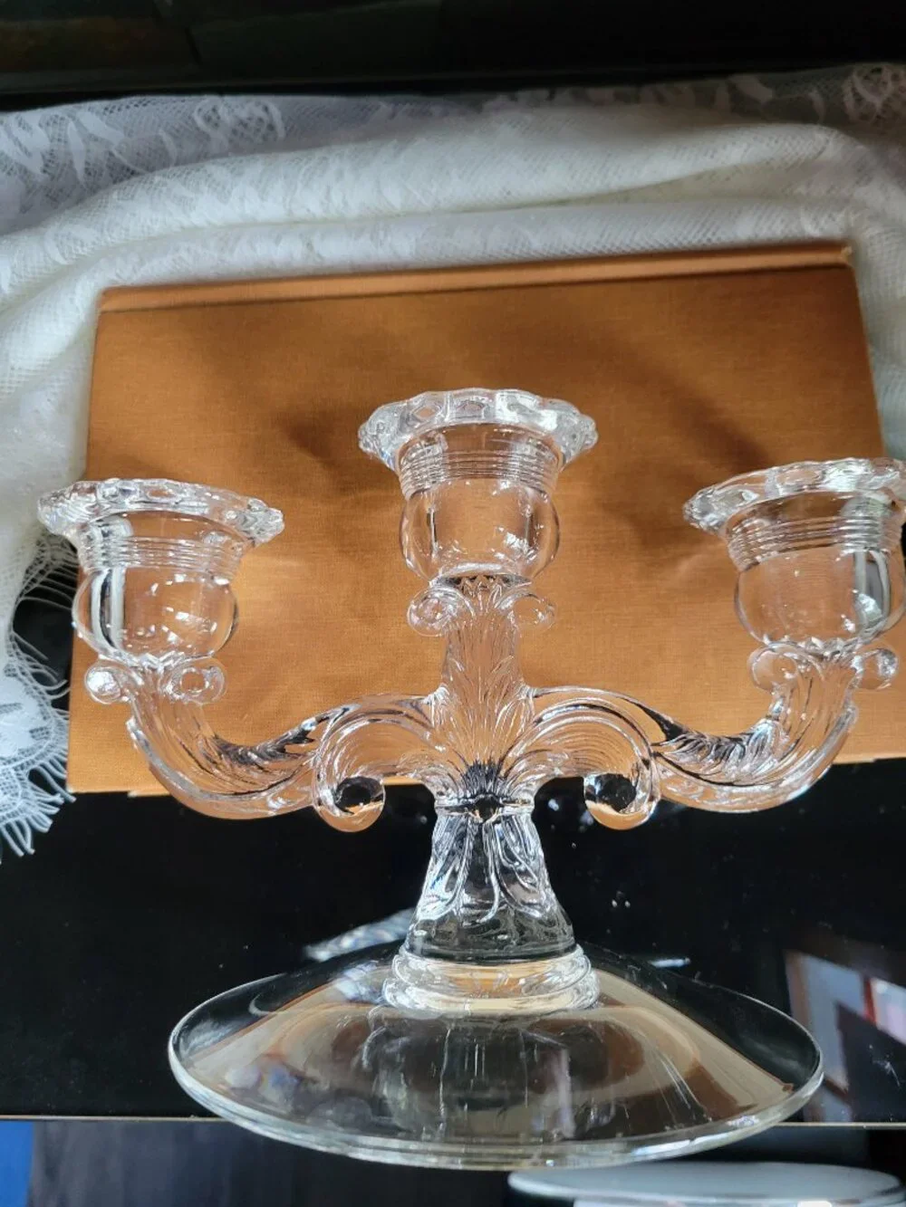 Vintage Cambridge Glass Co. Clear 3-Light Candelabra Candelstick No. 1307